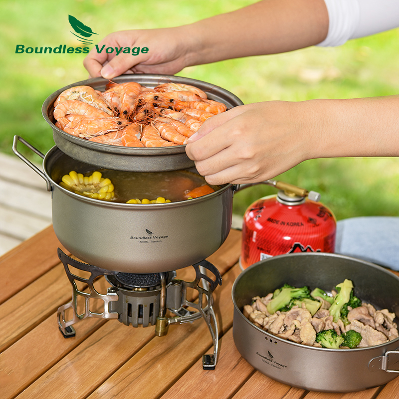 Camping Cooking Rice - Boundless Voyage Titanium Steamer Stockpot with