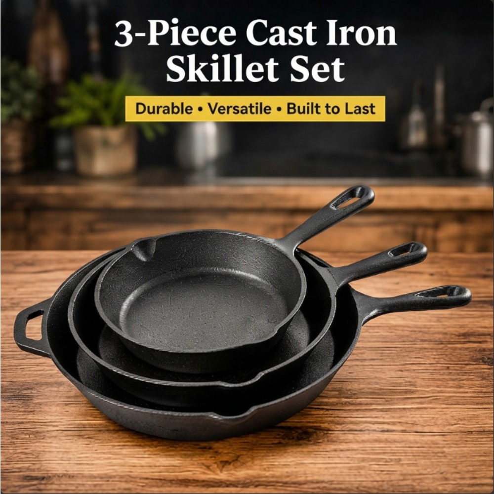 3-Piece Cast Iron Skillet Set, - огляд і ціна Skillet Cast Iron Camp